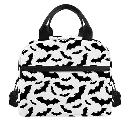 White And Black Halloween Bat Print Insulated Lunch Bag