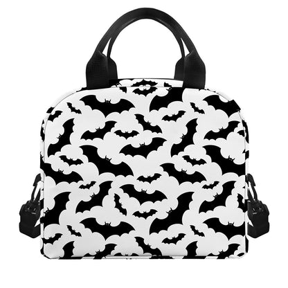 White And Black Halloween Bat Print Insulated Lunch Bag