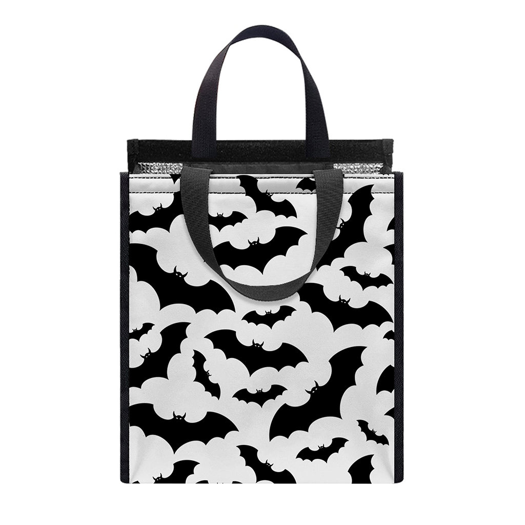 White And Black Halloween Bat Print Insulated Lunch Tote