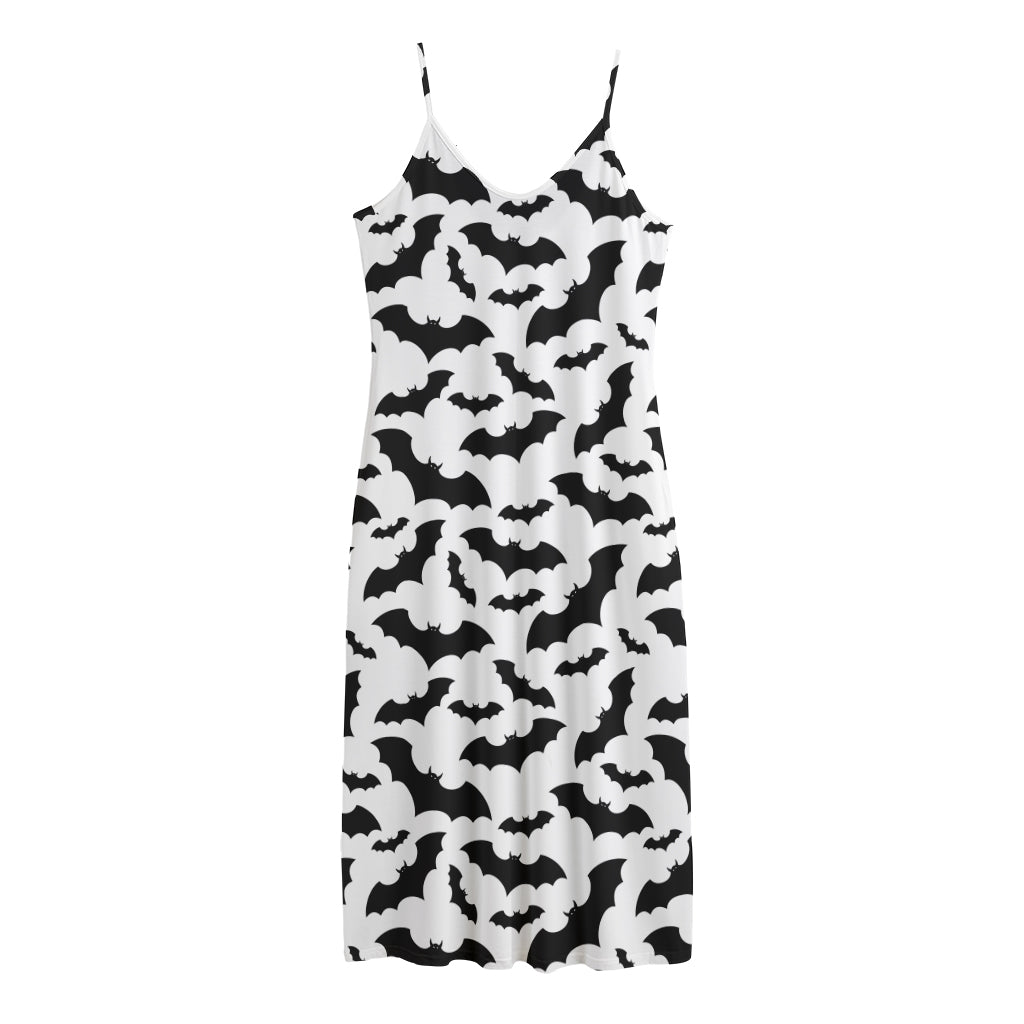 White And Black Halloween Bat Print Jersey Midi Cami Dress