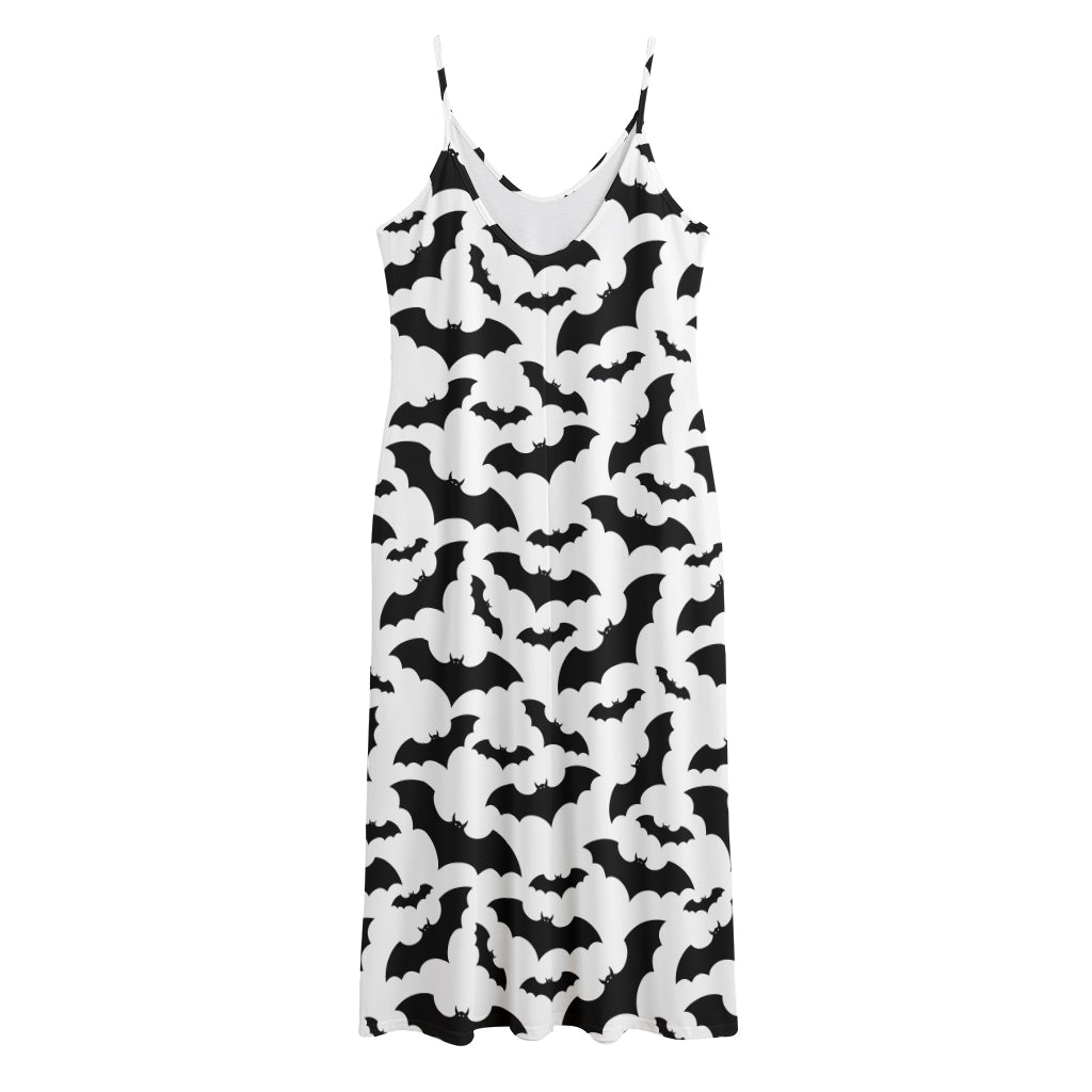 White And Black Halloween Bat Print Jersey Midi Cami Dress