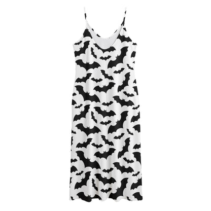 White And Black Halloween Bat Print Jersey Midi Cami Dress