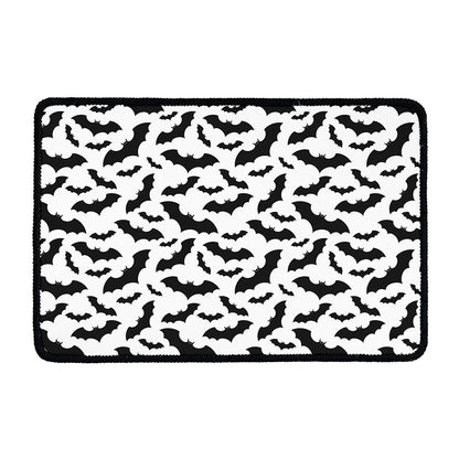 White And Black Halloween Bat Print Kitchen Mat