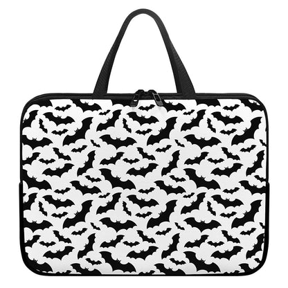 White And Black Halloween Bat Print Laptop Sleeve With Handle