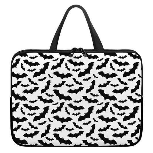 White And Black Halloween Bat Print Laptop Sleeve With Handle