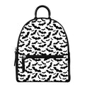 White And Black Halloween Bat Print Leather Backpack
