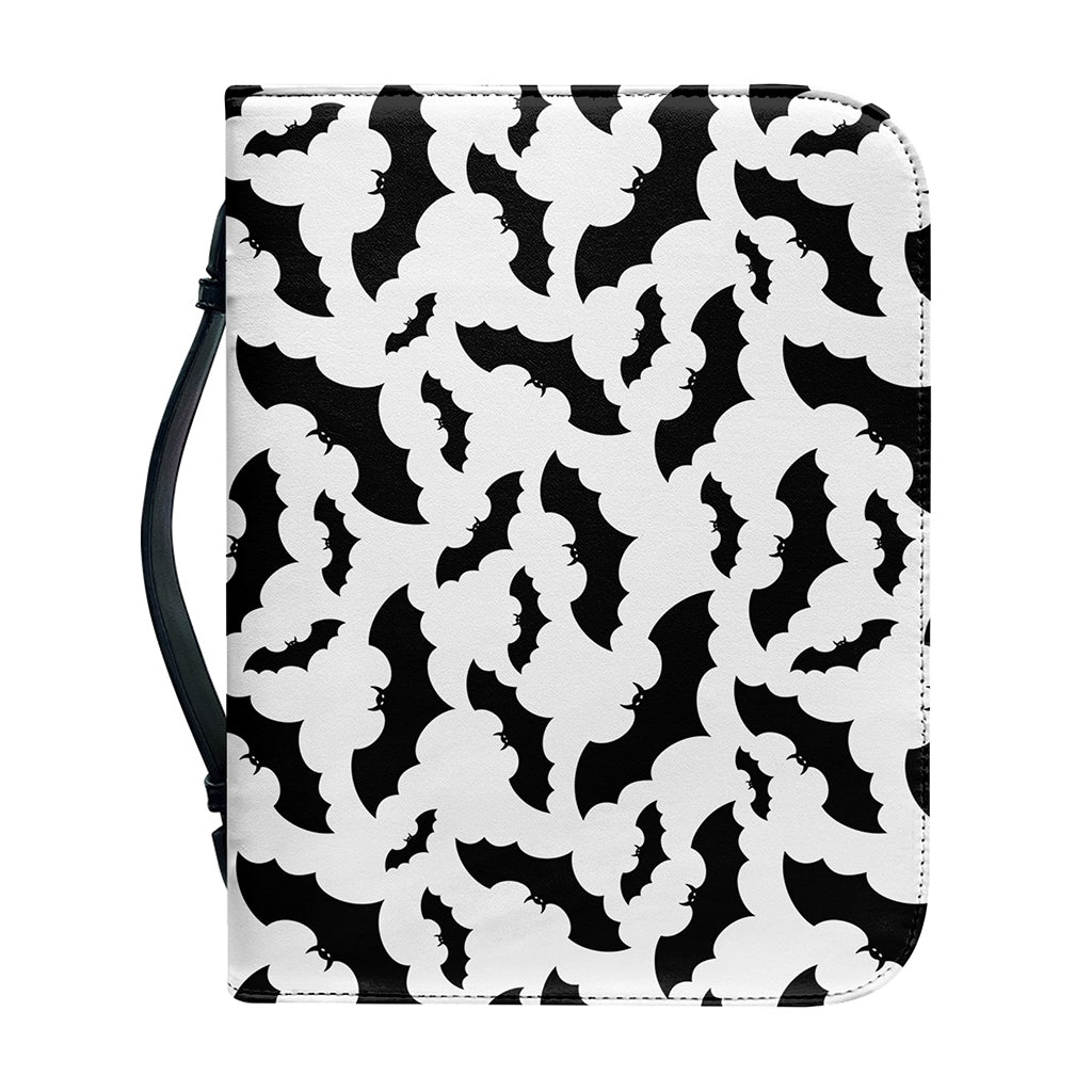 White And Black Halloween Bat Print Leather Bible Cover