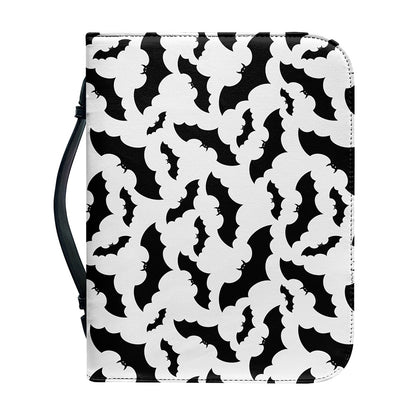 White And Black Halloween Bat Print Leather Bible Cover