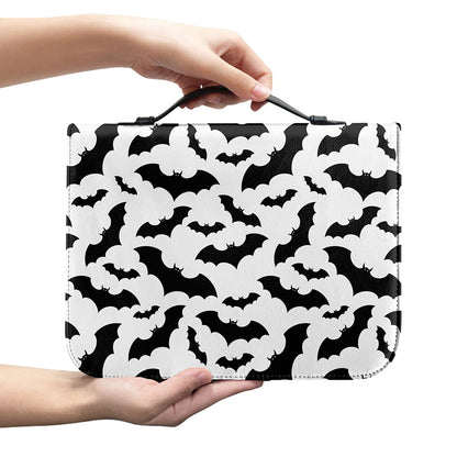 White And Black Halloween Bat Print Leather Bible Cover