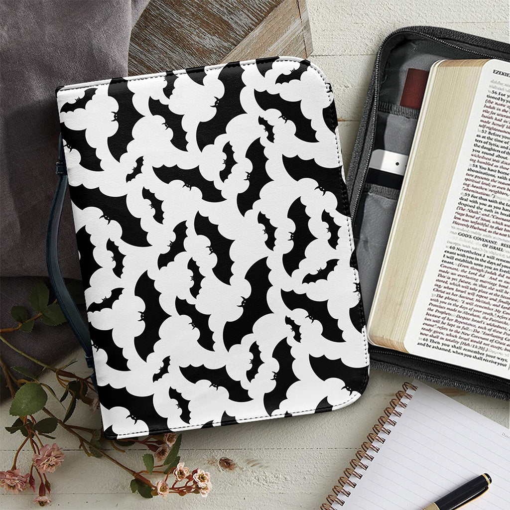 White And Black Halloween Bat Print Leather Bible Cover