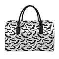 White And Black Halloween Bat Print Leather Duffel Bag