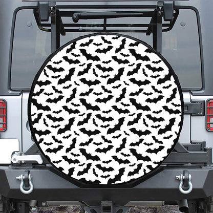 White And Black Halloween Bat Print Leather Spare Tire Cover