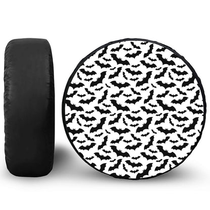 White And Black Halloween Bat Print Leather Spare Tire Cover