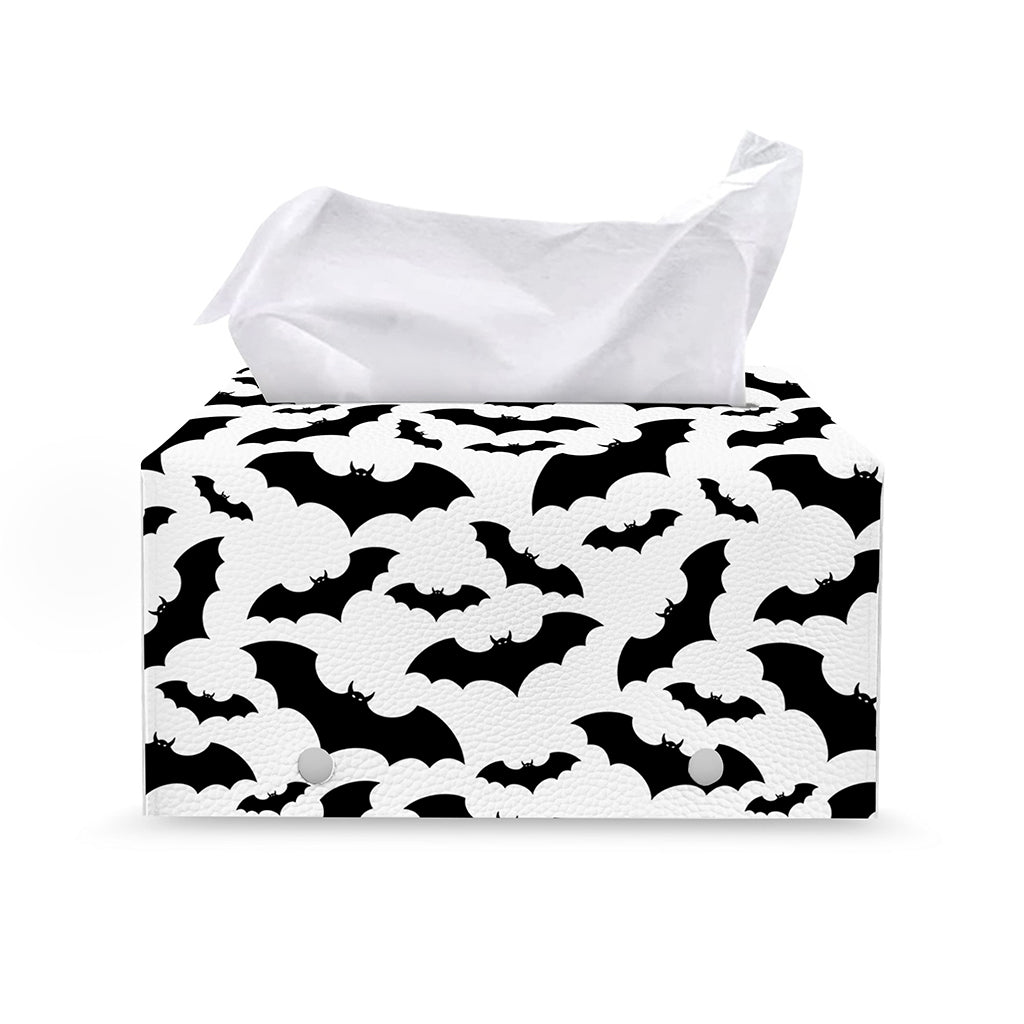 White And Black Halloween Bat Print Leather Tissue Box Cover