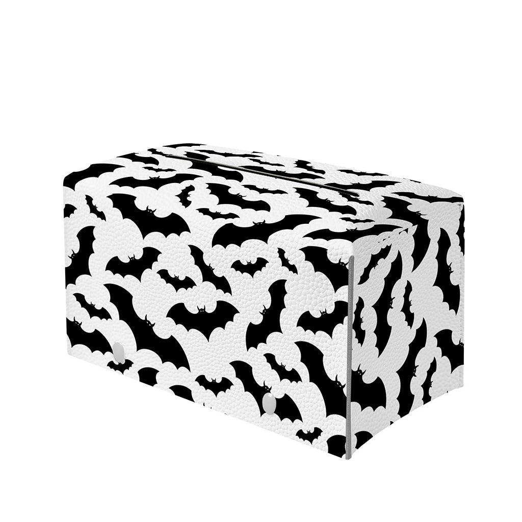 White And Black Halloween Bat Print Leather Tissue Box Cover