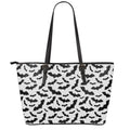 White And Black Halloween Bat Print Leather Tote Bag With Zipper