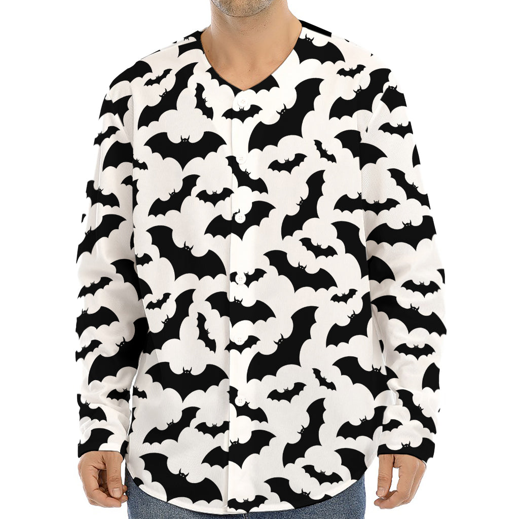 White And Black Halloween Bat Print Long Sleeve Baseball Jersey