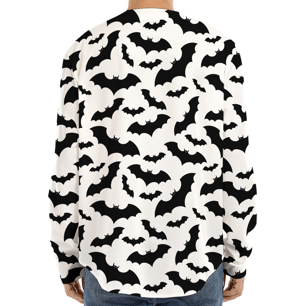 White And Black Halloween Bat Print Long Sleeve Baseball Jersey