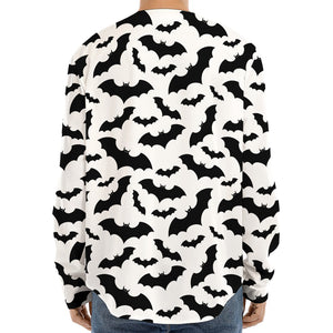 White And Black Halloween Bat Print Long Sleeve Baseball Jersey