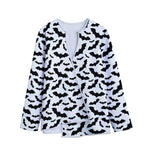 White And Black Halloween Bat Print Long Sleeve Short Coat