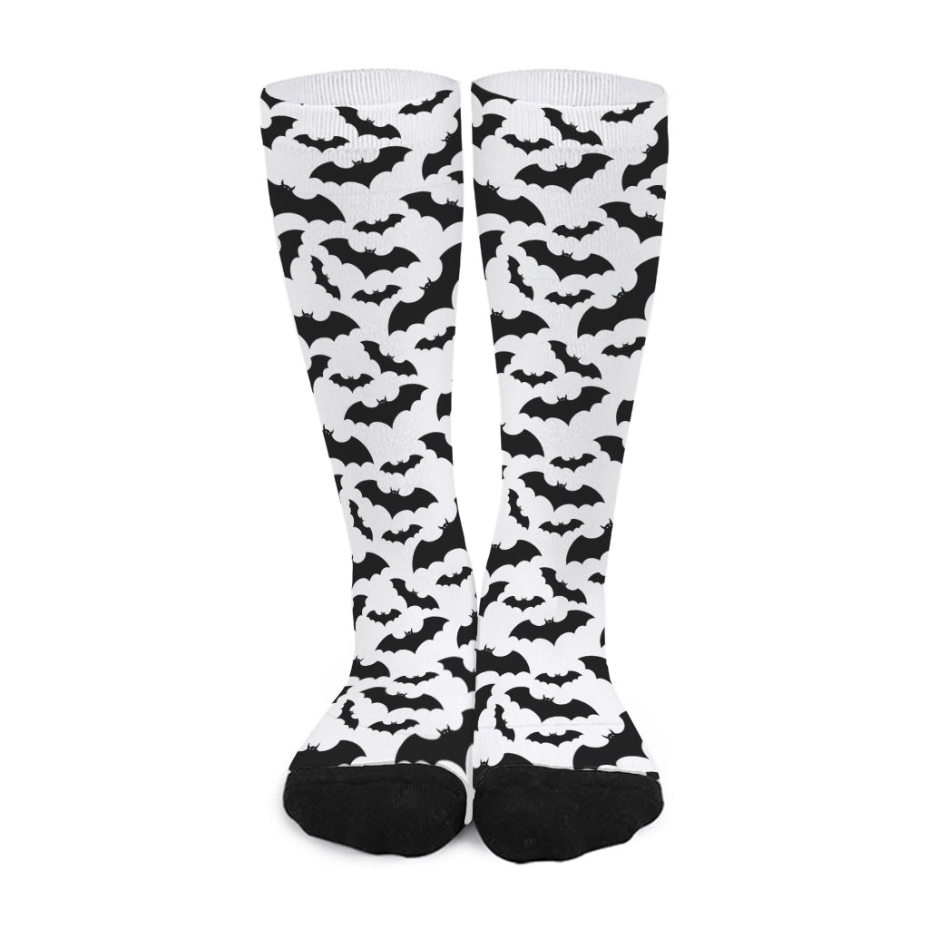 White And Black Halloween Bat Print Long Socks