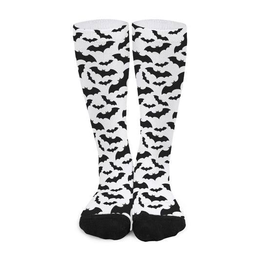 White And Black Halloween Bat Print Long Socks