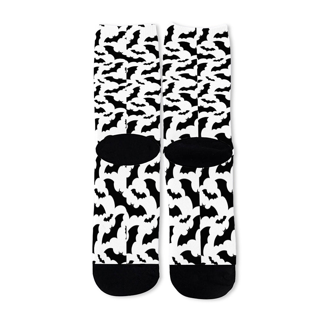 White And Black Halloween Bat Print Long Socks