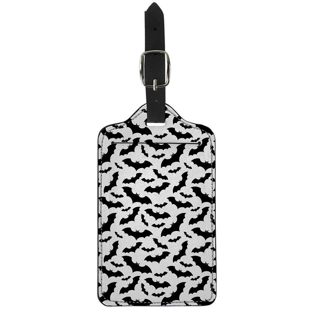 White And Black Halloween Bat Print Luggage Tag