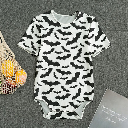White And Black Halloween Bat Print Men's Bodysuit