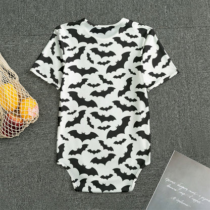 White And Black Halloween Bat Print Men's Bodysuit