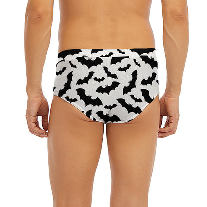 White And Black Halloween Bat Print Men's Briefs