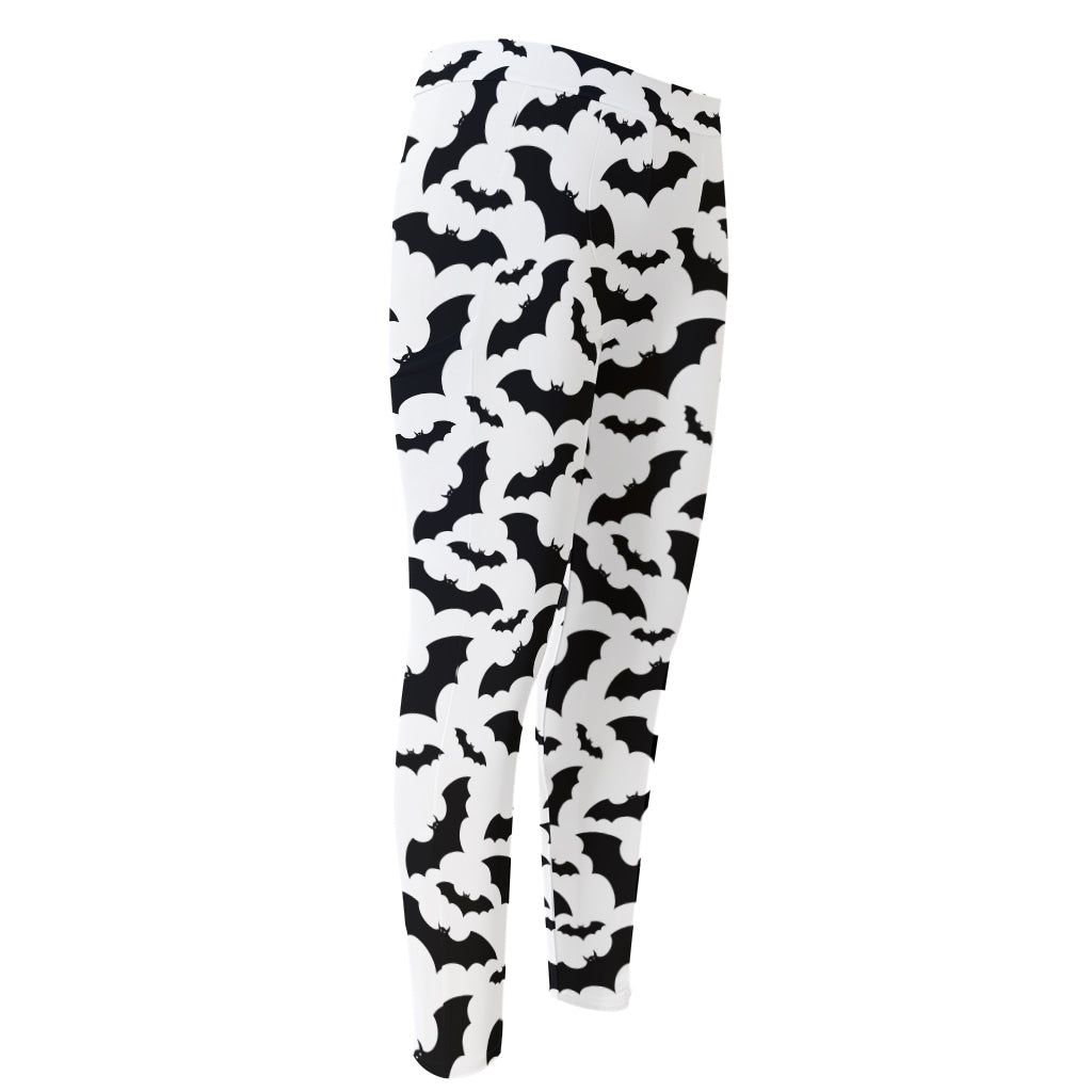 White And Black Halloween Bat Print Men's Compression Pants