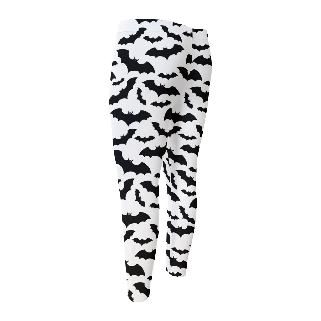 White And Black Halloween Bat Print Men's Compression Pants