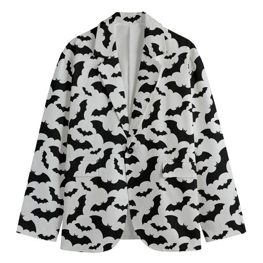 White And Black Halloween Bat Print Men's Cotton Blazer