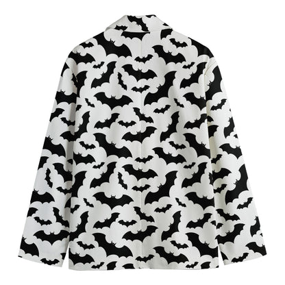 White And Black Halloween Bat Print Men's Cotton Blazer