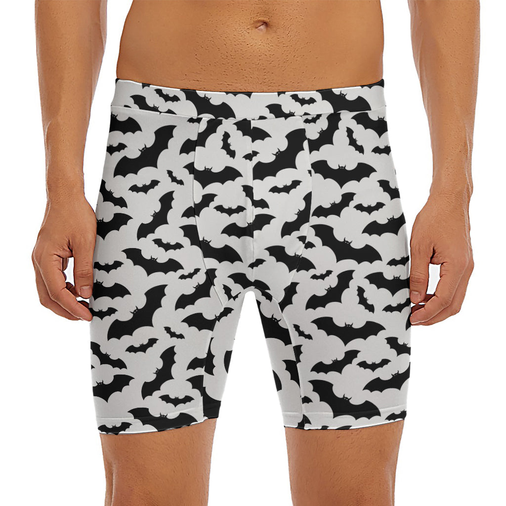 White And Black Halloween Bat Print Men's Long Boxer Briefs