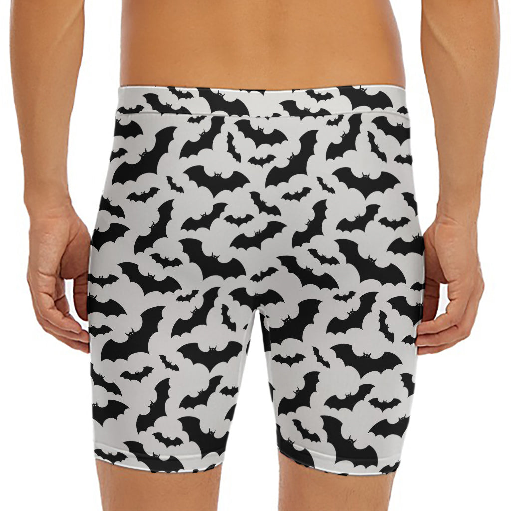 White And Black Halloween Bat Print Men's Long Boxer Briefs