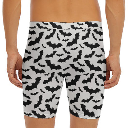 White And Black Halloween Bat Print Men's Long Boxer Briefs