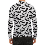White And Black Halloween Bat Print Men's Long Sleeve Rash Guard