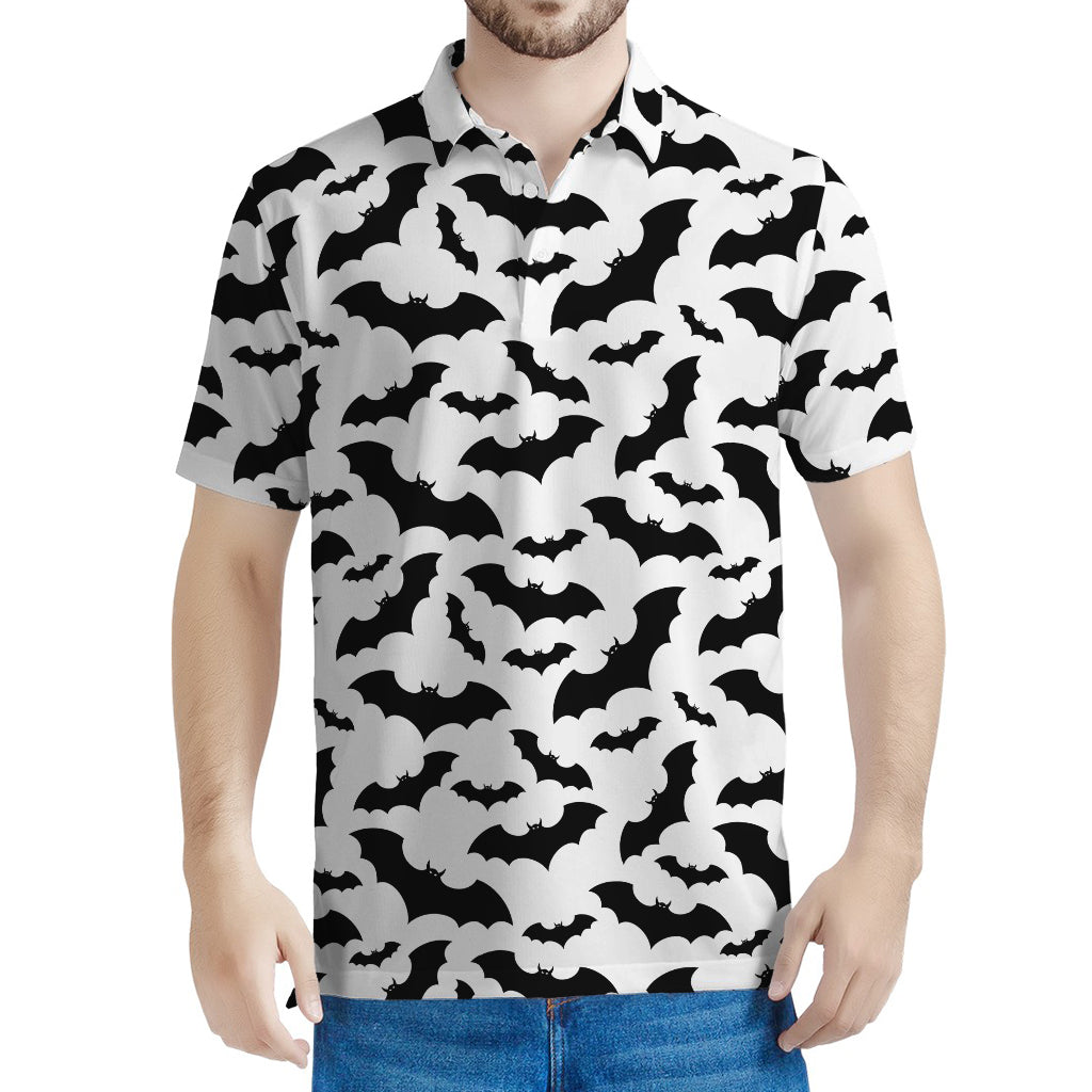 White And Black Halloween Bat Print Men's Polo Shirt