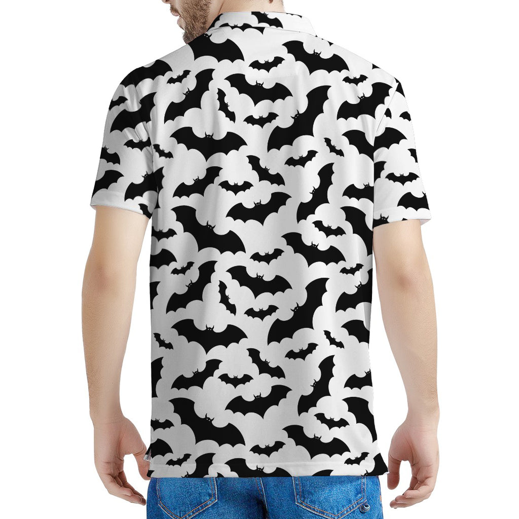 White And Black Halloween Bat Print Men's Polo Shirt