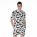 White And Black Halloween Bat Print Men's Romper