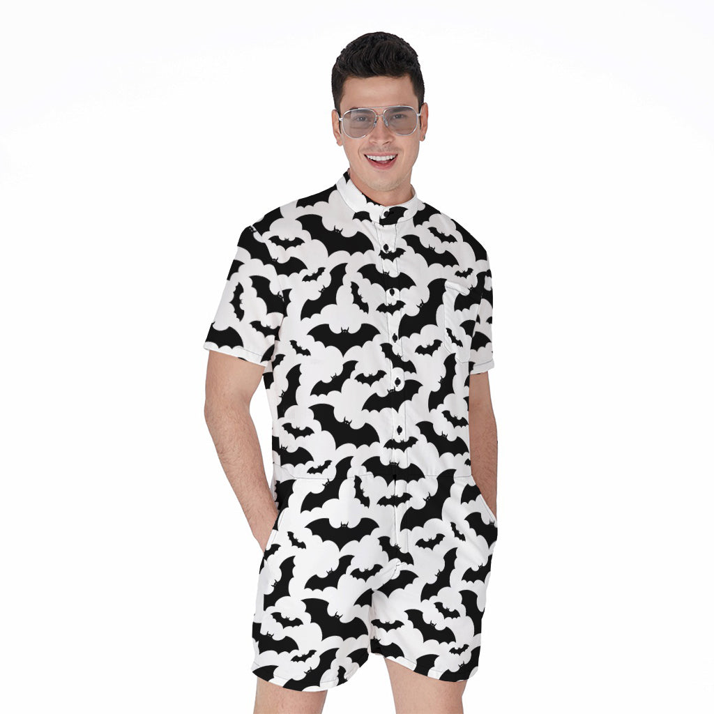 White And Black Halloween Bat Print Men's Rompers