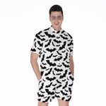 White And Black Halloween Bat Print Men's Rompers