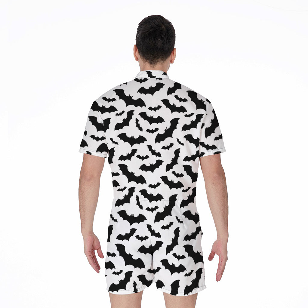 White And Black Halloween Bat Print Men's Rompers