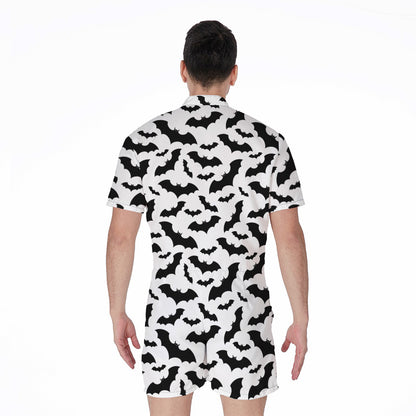 White And Black Halloween Bat Print Men's Rompers