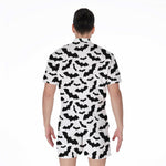 White And Black Halloween Bat Print Men's Rompers