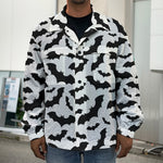 White And Black Halloween Bat Print Men's Shirt Jacket
