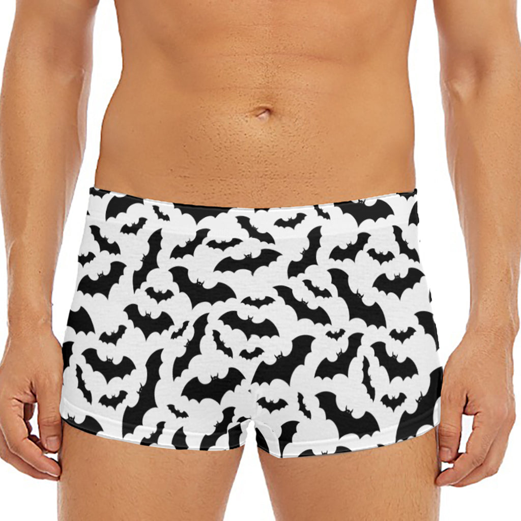 White And Black Halloween Bat Print Men's Short Boxer Briefs