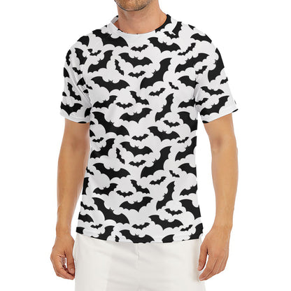 White And Black Halloween Bat Print Men's Short Sleeve Rash Guard